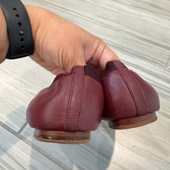 Tory Burch Caroline Leather Gold Logo Ballet Flats Minimalist Preppy Dark Plum 8 - Picture 7 of 8